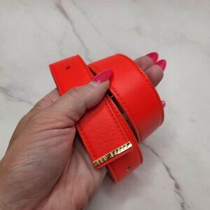 Ted Baker Bright Pink Waist Belt Geniune Leather Gold Colored Hardwear XS